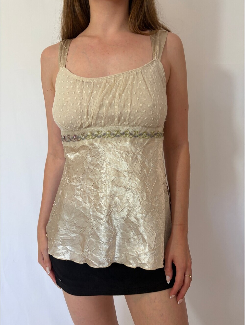 A Byer Silky Milkmaid Babydoll Shimmery Tank Top - Picture 2 of 9